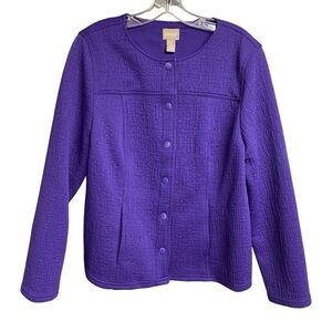 Chico's Vibrant Purple Women's Blazer Size L Snap Front Collarless Career Office